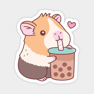 Cute Guinea Pig Loves Drinking Bubble Tea Magnet