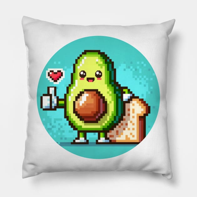 Retro Gamer Breakfast: Pixel Art Avocado on Toast Pillow by Pixel Punkster