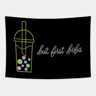 But First, Boba in Rainbow Pastels - Black Tapestry