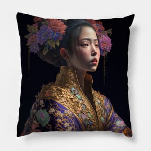 Geisha in floral kimono Pillow