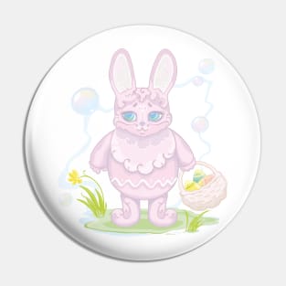 Easter pink bunny with a basket of eggs Pin