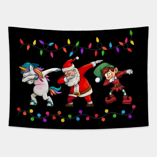 Dabbing Santa Elf Unicorn Christmas Tapestry by medrik