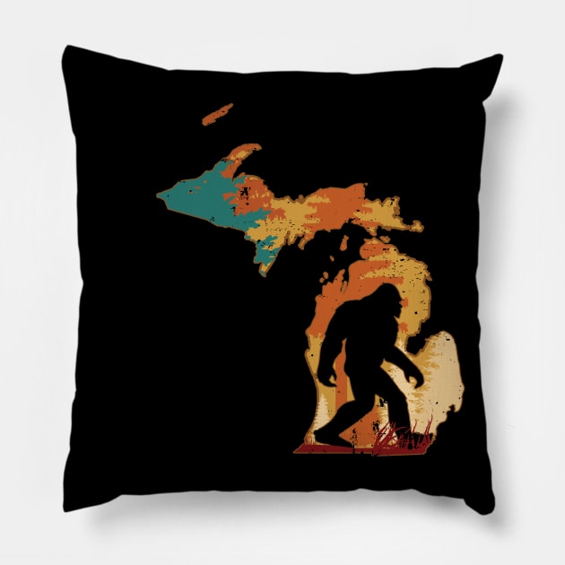 Bigfoot Retro Vintage Sasquatch Michigan Pillow by ryanjaycruz