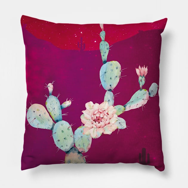 Cactus in a pink desert Pillow by Vendaval