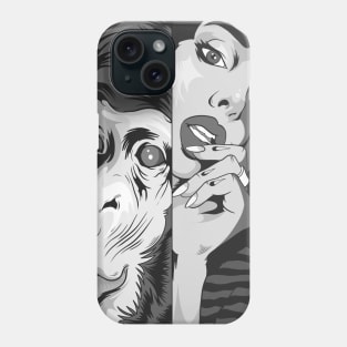 Dope four panels of animal human skulls and robots ink-prncil black-and-white illustration Phone Case