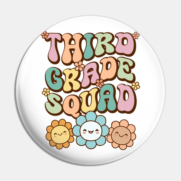 Groovy Third Grade Squad Back To School Cute  Flower Retro Vintage Pin by NearlyNow