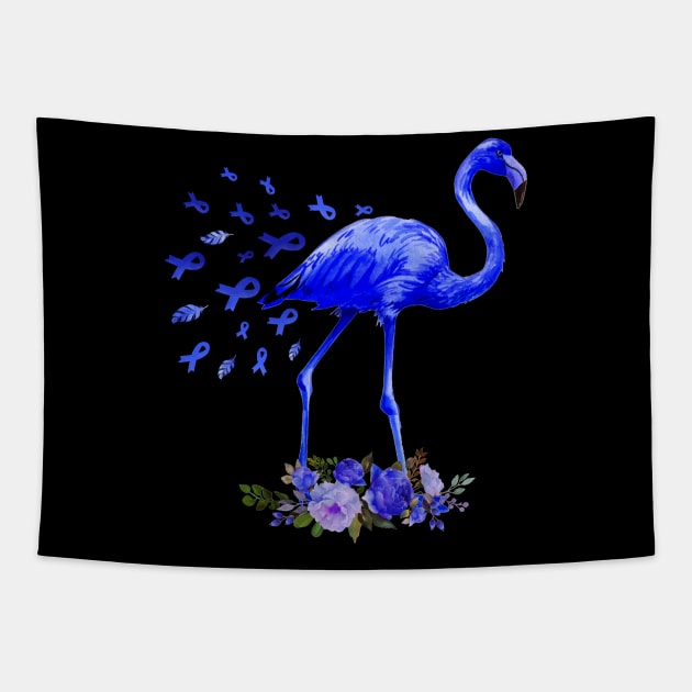 Flamingo Blue Ribbon Colon Cancer Awareness Tapestry by cruztdk5