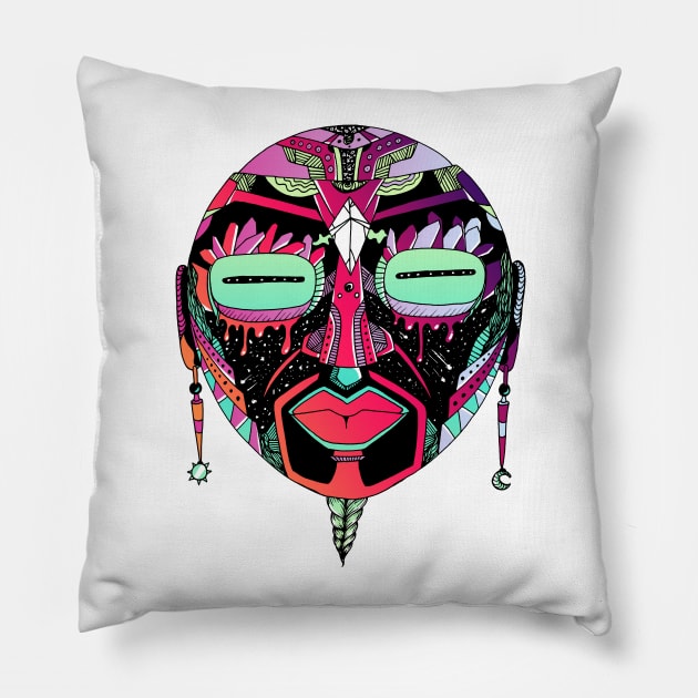 Blue Red Blend African Mask 2 Pillow by kenallouis