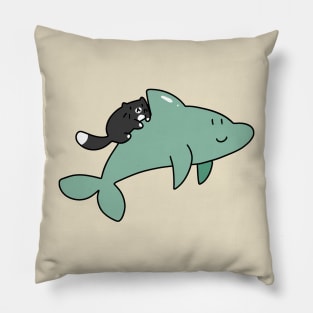 Dolphin and Black Tuxedo Cat Pillow