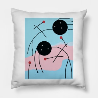 Joyful Kids With Flowers Stick Figure Pillow