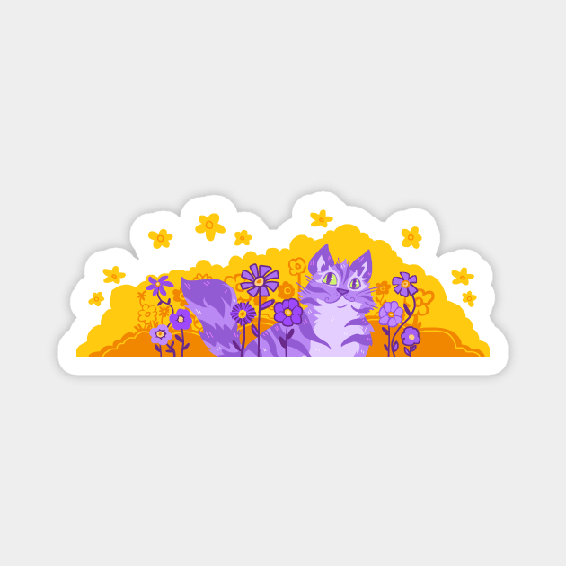 Smiling Purple Cat in Flowers Magnet by sky665