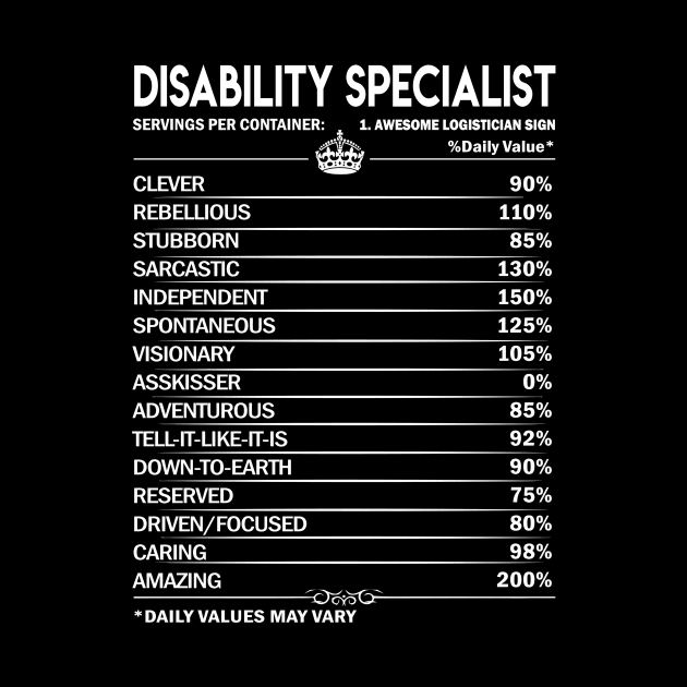 Disability Specialist T Shirt - Disability Specialist Factors Daily Gift Item Tee by Jolly358