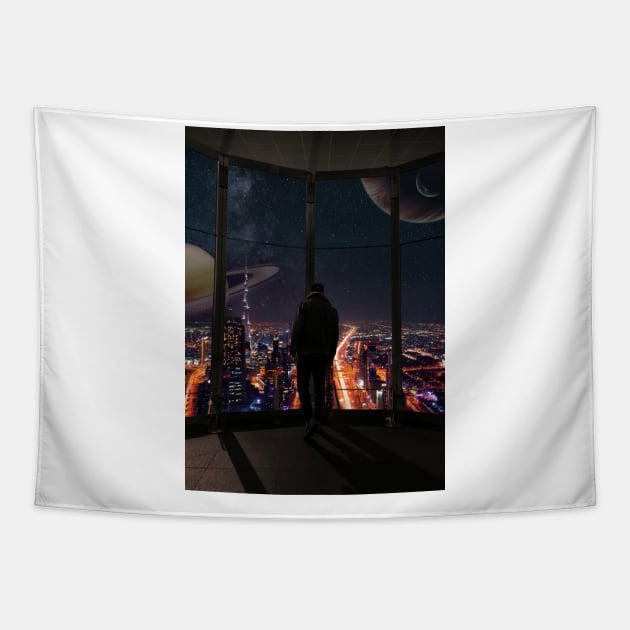 City by Night Tapestry by JayJay_Artworks