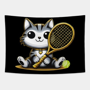 funny tennis cat with golden racquet love tennis Tapestry