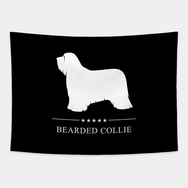 Bearded Collie Dog White Silhouette Tapestry by millersye