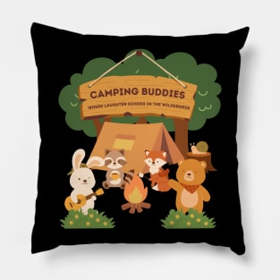 Camping Buddies - Where Laughter Echoes In The Wilderness Pillow