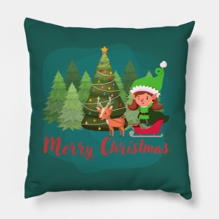 Merry Christmas, elf and reindeer Pillow