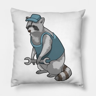 Racoon as Craftsman with Wrench Pillow