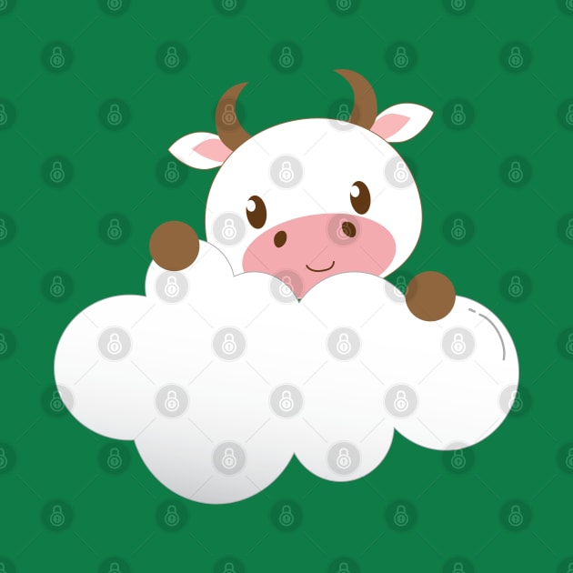 Cute Baby Cow on a Cloud by Zennic Designs