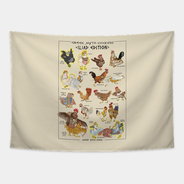 Greek Myth Chickens - COLOUR Iliad Edition (no background) Tapestry by GreekMythComix