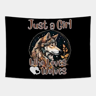 Just a Girl Who Loves wolves Watercolor Cute wolf lover Tapestry