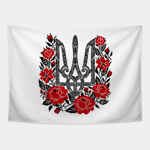 Ornate Ukrainian Trident with Floral Wreath Tapestry by lissantee