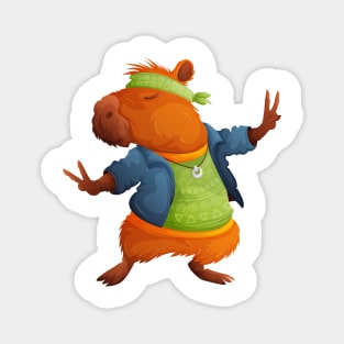 Cute capybara in hippie clothes Magnet