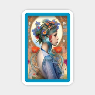 very pretty magical female earth goddess girl with plants an flowers Magnet