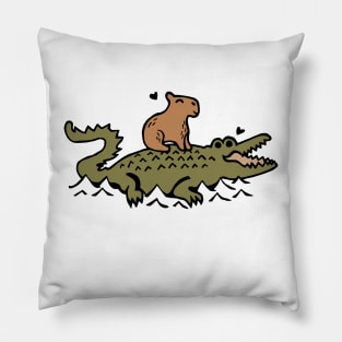 Capybara and Crocodile Love Pillow