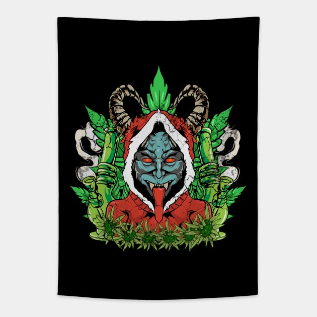 Krampus Marijuana Cannabis Christmas Weed Pot Tapestry by E