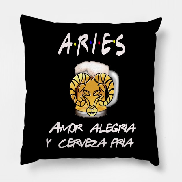 Aries Friends Pillow by Cervezas del Zodiaco