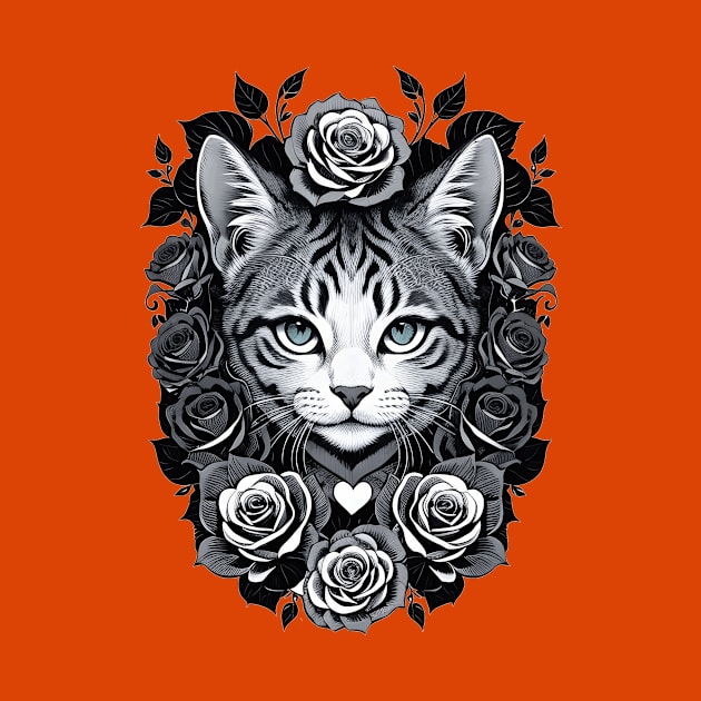 A cat with roses. by Wiboonsak