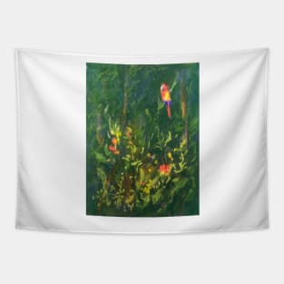 Parrot in Jungle Tropical Art Tapestry