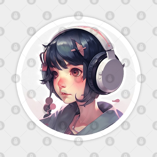 Cute headphone anime girl Magnet by AestheticsArt81