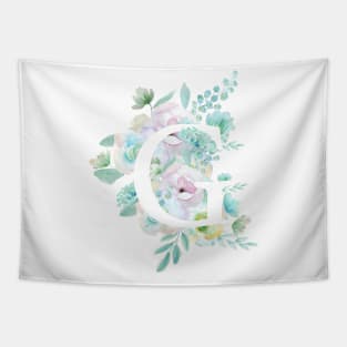 Botanical alphabet G green and purple flowers Tapestry