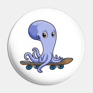 Octopus as Skater with Skateboard Pin