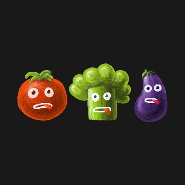 Tomato Broccoli Eggplant Funny Vegetables by Boriana Giormova