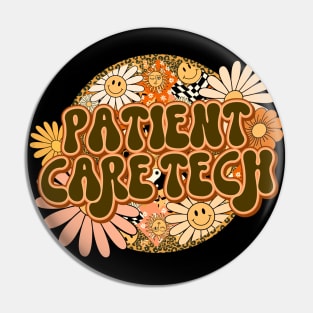 Patient Care Tech Retro Groovy Floral Leopard Pin