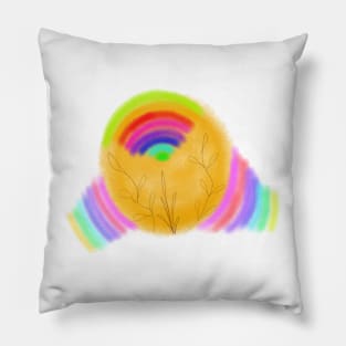 Colorful rainbow watercolor floral leaf art Pillow