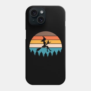 Retro Witch On Broomstick Flying Over Sunset Phone Case