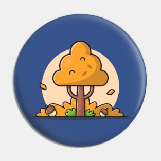 Acorn Tree with Fall Acorns Autumn Season Cartoon Vector Icon Illustration Pin