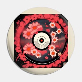 Vintage Floral Red Aesthetic Flowers Vinyl Record Pin