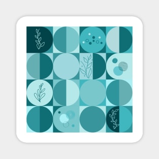 repeating geometry pattern, squares and circles, ornaments, teal color tones Magnet