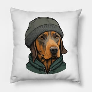 Dog in a Beanie Dog wearing a hat Pillow