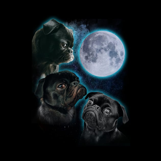 Three Pugs moon by ursulalopez