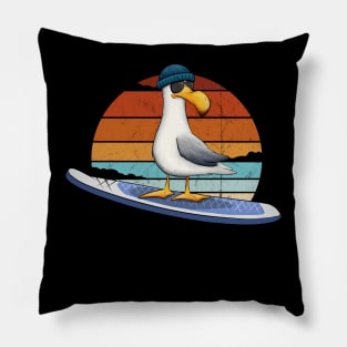Retro Sunset Casual Stand Up Paddling Seagull SUP Pillow