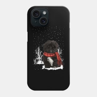 Christmas Black Shih Tzu With Scarf In Winter Forest Phone Case