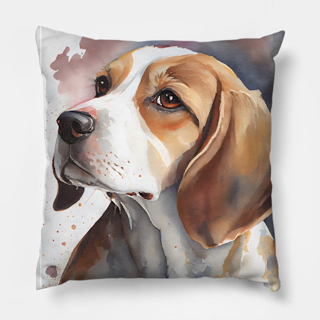 A Watercolor Beagle Dog Portrait Pillow by designs4days