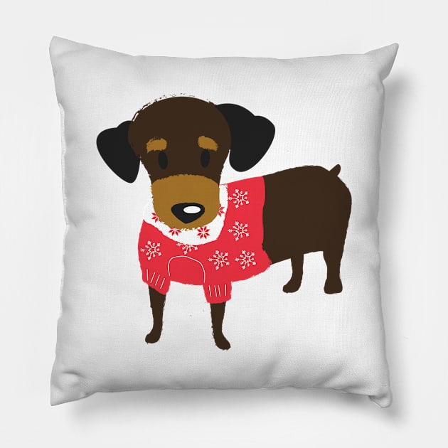 Dachshund Christmas Sweater Wiener Dog Lovers Pillow by BUBLTEES