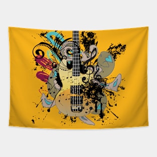 Grunge Yellow Guitar Illustration Tapestry